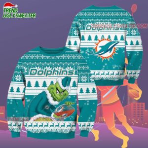 Miami Dolphins Football Grinch Christmas Ugly Sweater 2