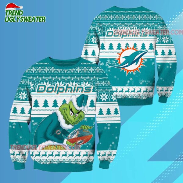 Miami Dolphins Football Grinch Christmas Ugly Sweater 3