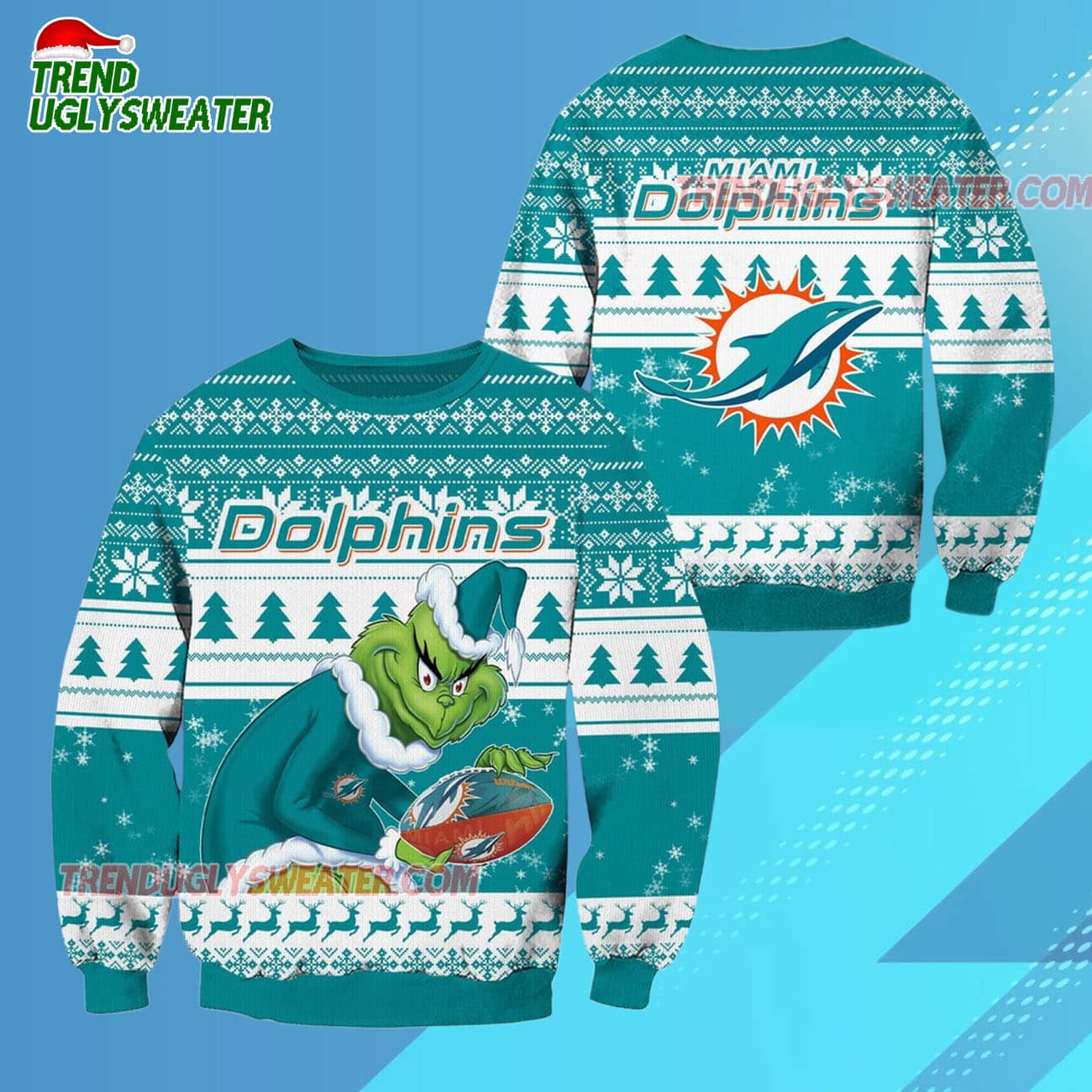Miami Dolphins Football Grinch Christmas Ugly Sweater Miami Dolphins Football Grinch Christmas Ugly Sweater