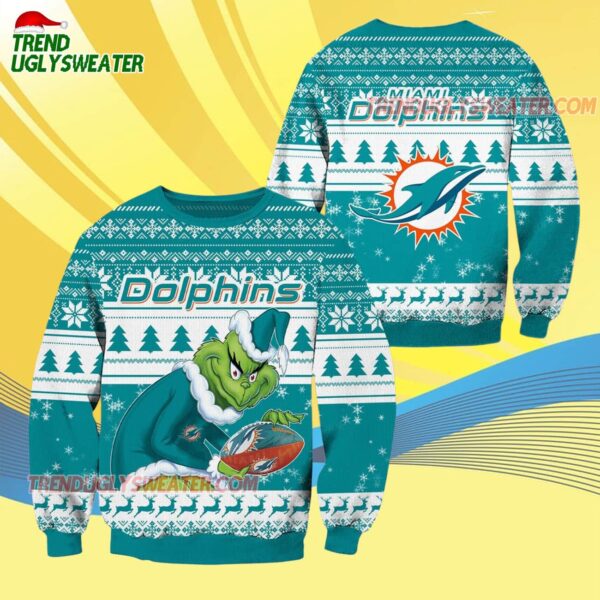 Miami Dolphins Football Grinch Christmas Ugly Sweater 4