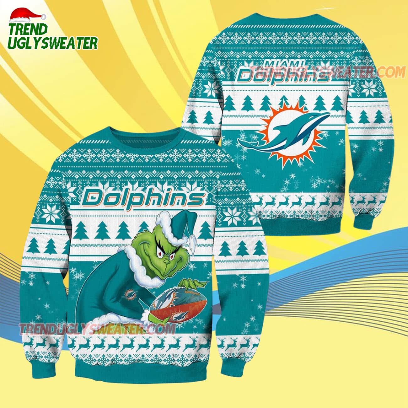 Miami Dolphins Football Grinch Christmas Ugly Sweater Miami Dolphins Football Grinch Christmas Ugly Sweater