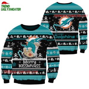 Miami Dolphins Merrykissmyass Funny Santa Claus Christmas Ugly Sweater 1