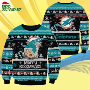Miami Dolphins Merrykissmyass Funny Santa Claus Christmas Ugly Sweater 4
