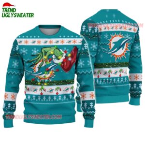 Miami Dolphins Special Grinchs Hand Football Christmas Ugly Sweater 1