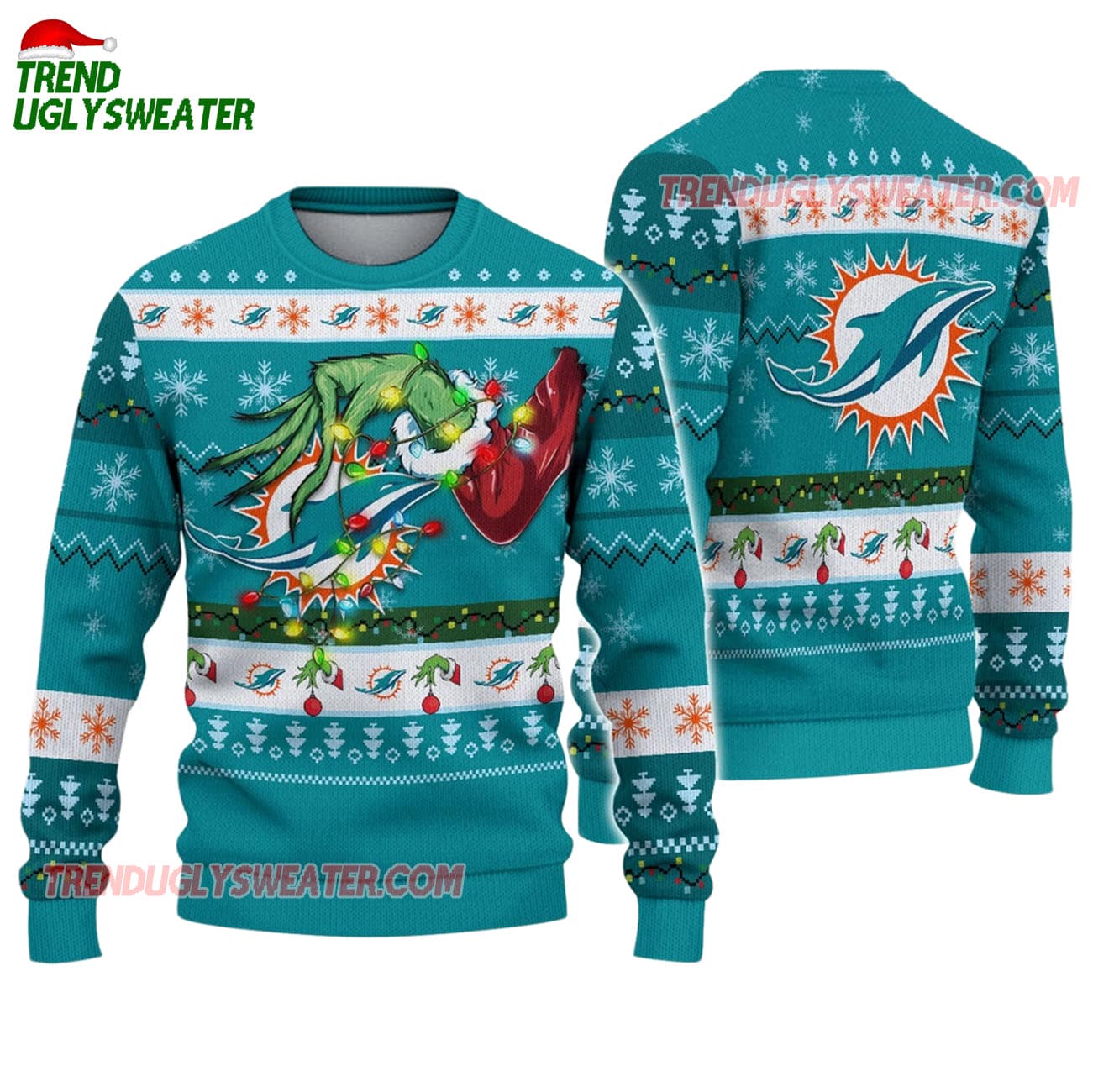 Miami Dolphins Special Grinchs Hand Football Christmas Ugly Sweater Miami Dolphins Special Grinchs Hand Football Christmas Ugly Sweater