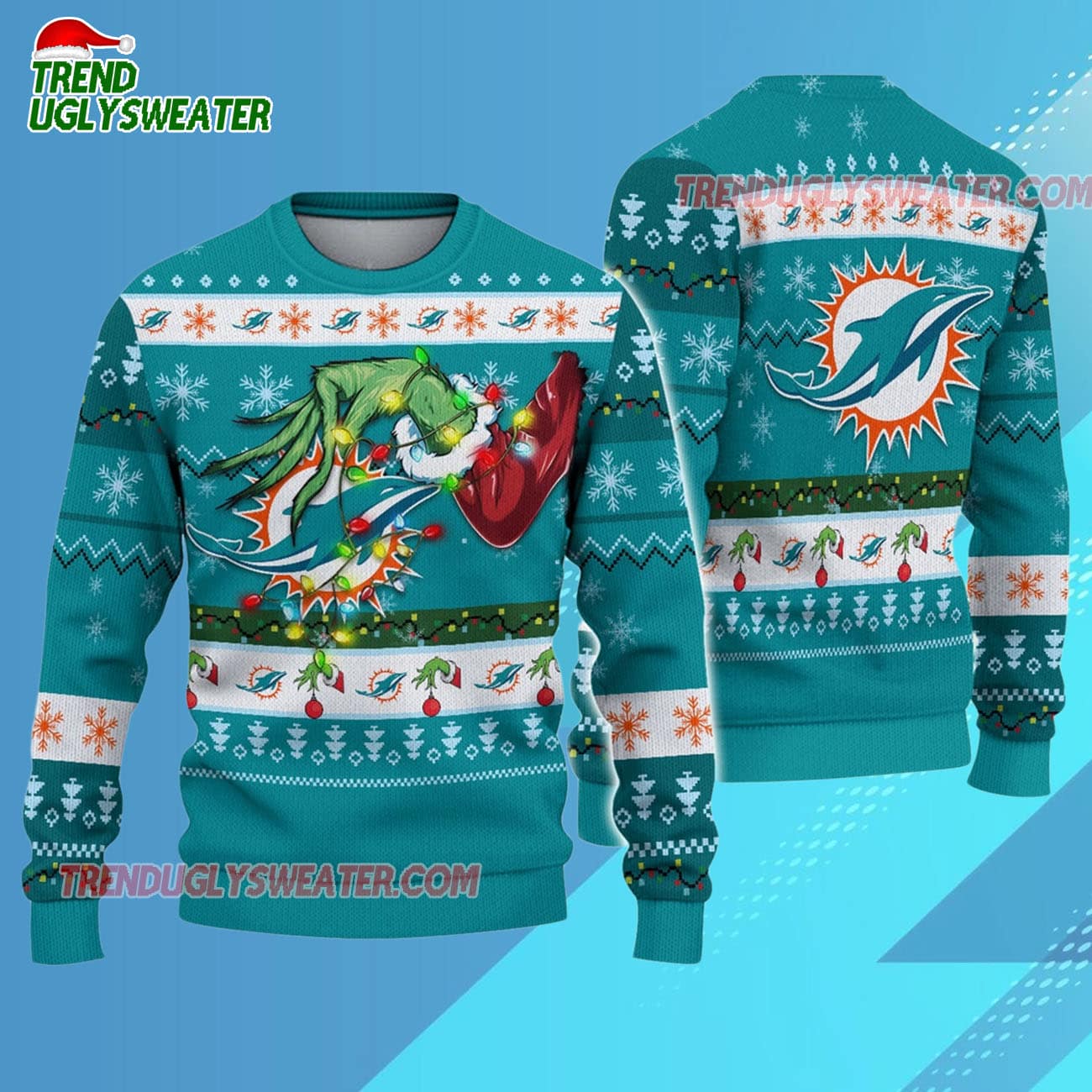 Miami Dolphins Special Grinchs Hand Football Christmas Ugly Sweater Miami Dolphins Special Grinchs Hand Football Christmas Ugly Sweater