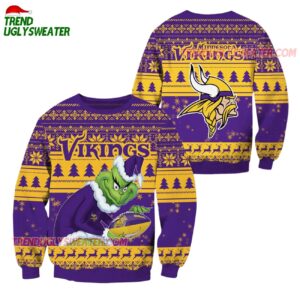Minnesota Vikings Football Grinch Christmas Ugly Sweater 1