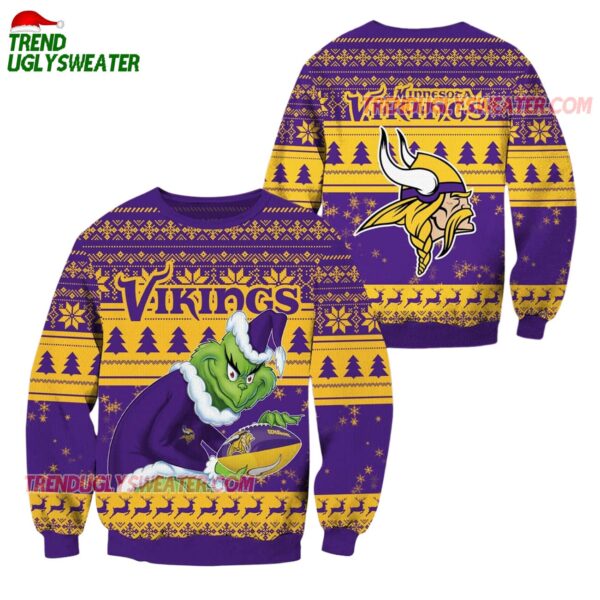 Minnesota Vikings Football Grinch Christmas Ugly Sweater 1