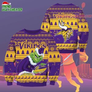 Minnesota Vikings Football Grinch Christmas Ugly Sweater 2