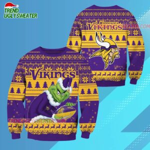Minnesota Vikings Football Grinch Christmas Ugly Sweater 3