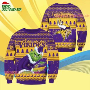 Minnesota Vikings Football Grinch Christmas Ugly Sweater 4