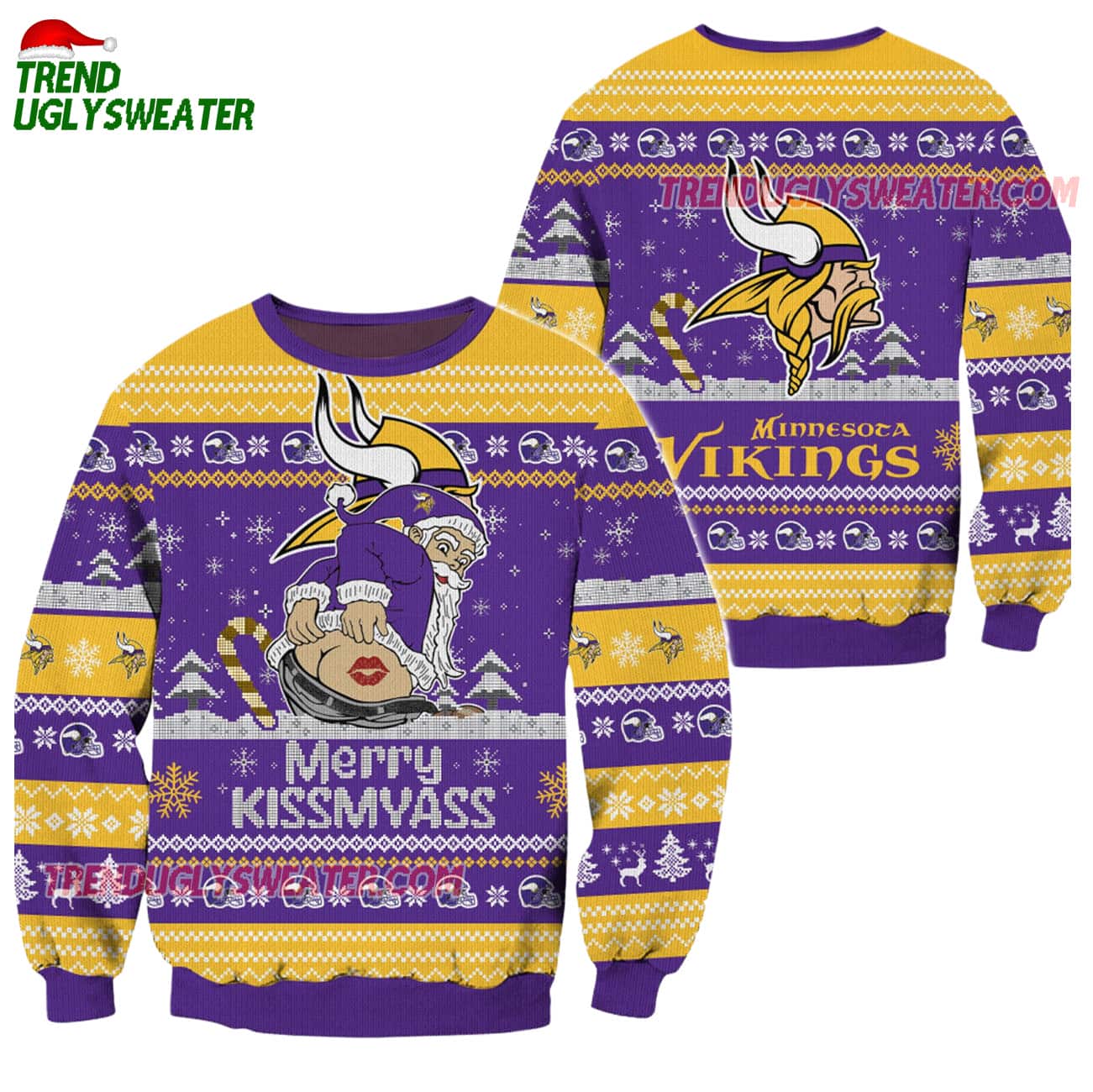 Minnesota Vikings Merrykissmyass Funny Santa Claus Christmas Ugly Sweater Minnesota Vikings Merrykissmyass Funny Santa Claus Christmas Ugly Sweater