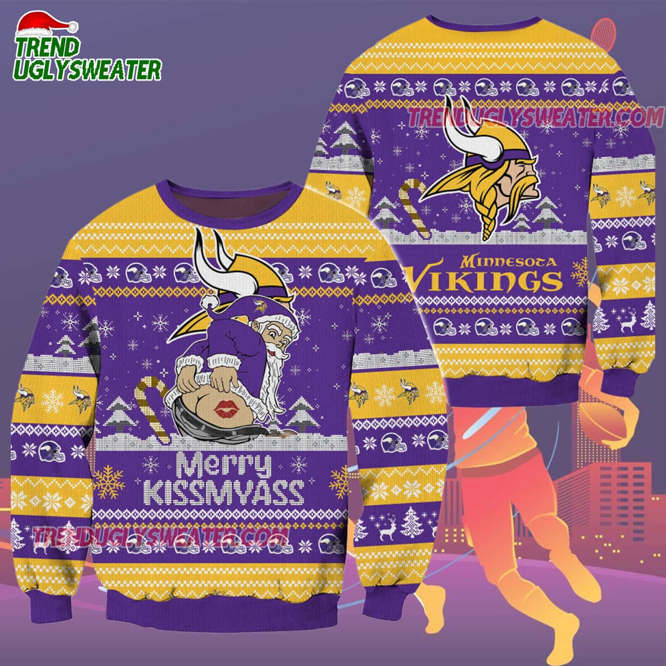 Minnesota Vikings Merrykissmyass Funny Santa Claus Christmas Ugly Sweater Minnesota Vikings Merrykissmyass Funny Santa Claus Christmas Ugly Sweater