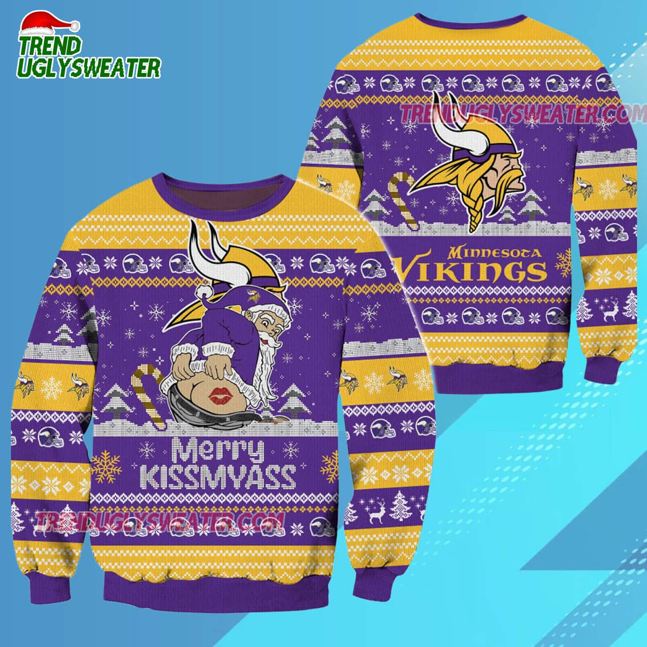 Minnesota Vikings Merrykissmyass Funny Santa Claus Christmas Ugly Sweater Minnesota Vikings Merrykissmyass Funny Santa Claus Christmas Ugly Sweater