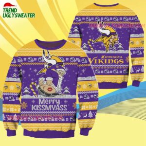 Minnesota Vikings Merrykissmyass Funny Santa Claus Christmas Ugly Sweater 4