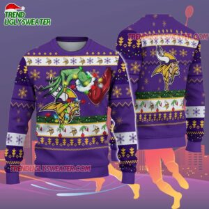 Minnesota Vikings Special Grinchs Hand Football Christmas Ugly Sweater 2