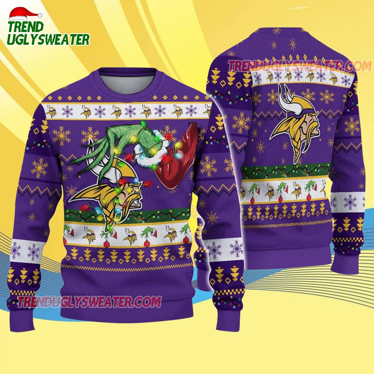 Minnesota Vikings Special Grinchs Hand Football Christmas Ugly Sweater Minnesota Vikings Special Grinchs Hand Football Christmas Ugly Sweater
