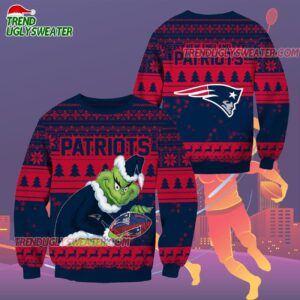 New England Patriots Football Grinch Christmas Ugly Sweater 2