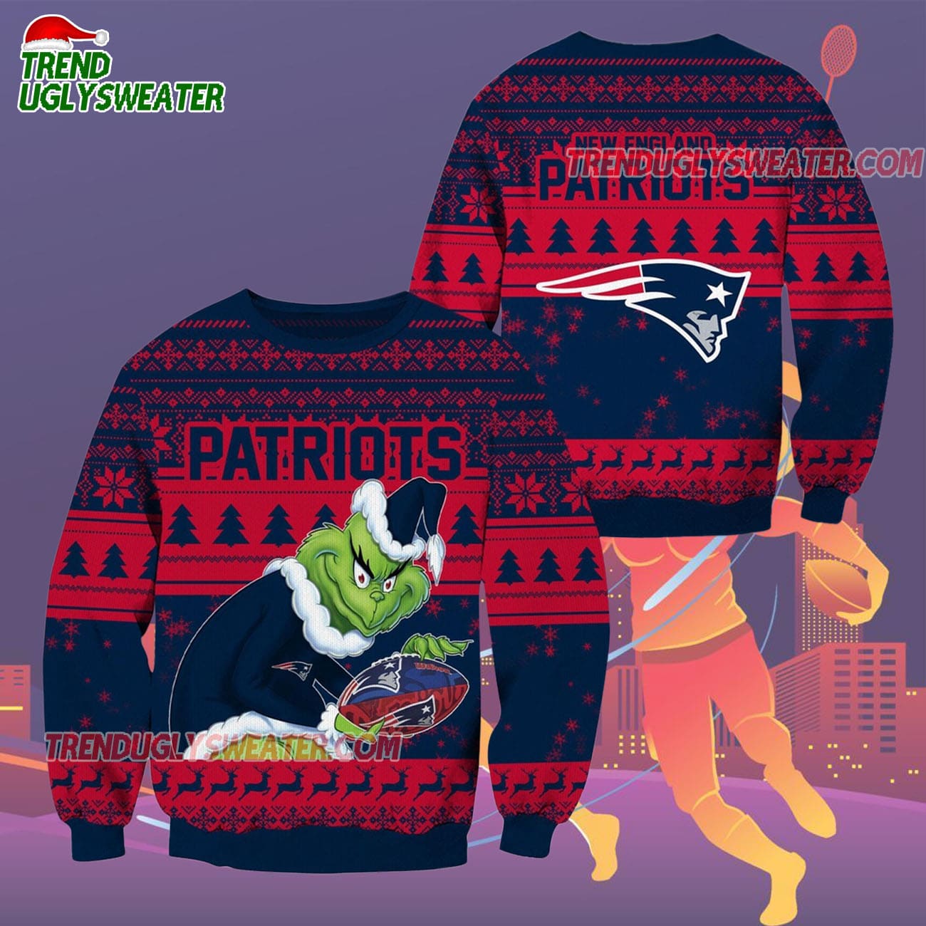 New England Patriots Football Grinch Christmas Ugly Sweater New England Patriots Football Grinch Christmas Ugly Sweater
