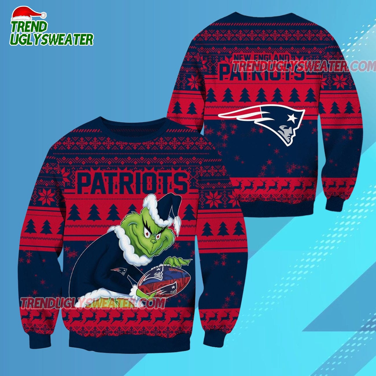 New England Patriots Football Grinch Christmas Ugly Sweater New England Patriots Football Grinch Christmas Ugly Sweater