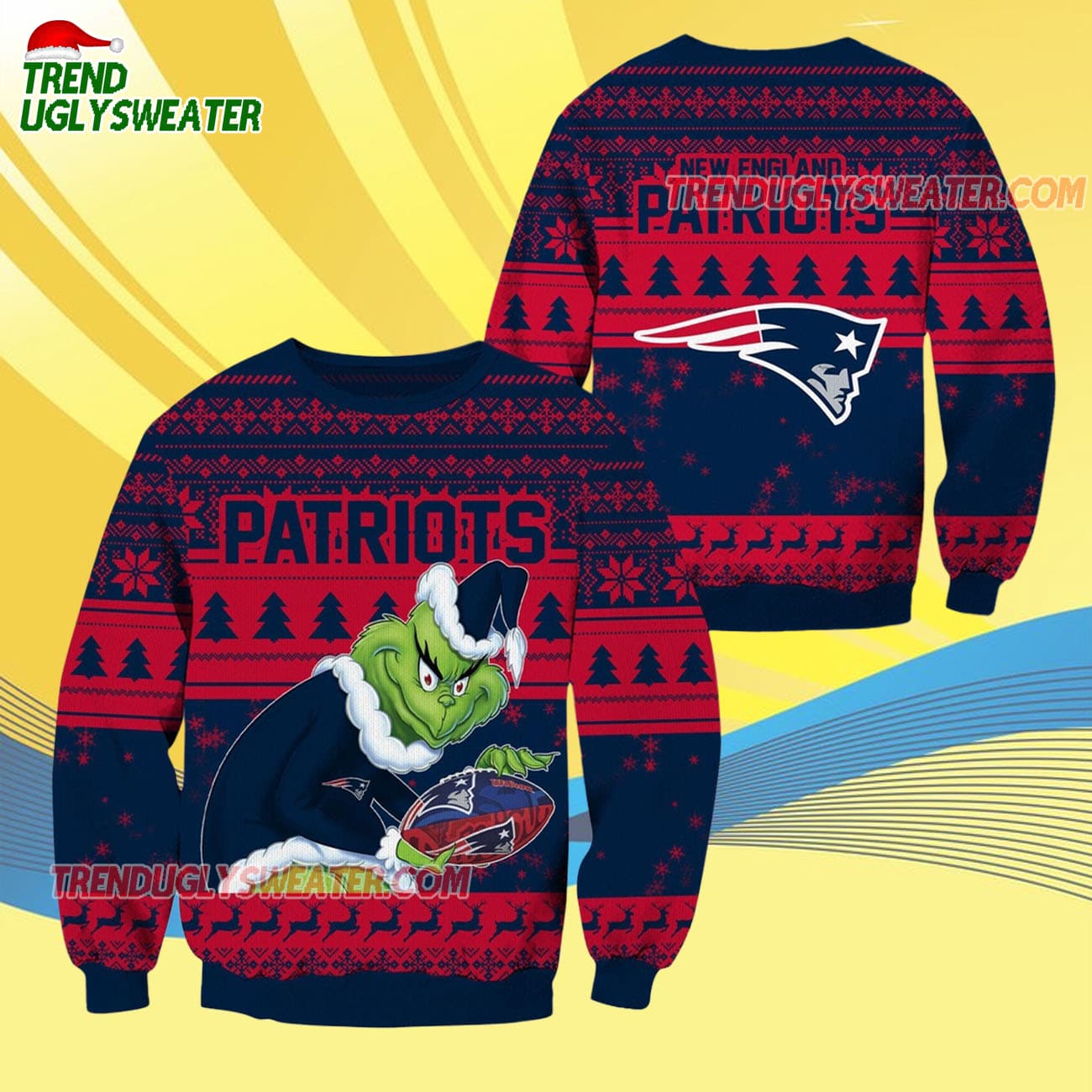 New England Patriots Football Grinch Christmas Ugly Sweater New England Patriots Football Grinch Christmas Ugly Sweater