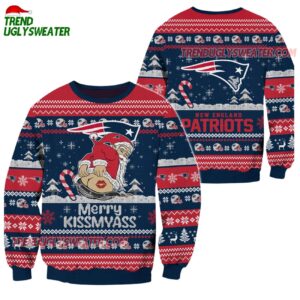 New England Patriots Merrykissmyass Funny Santa Claus Christmas Ugly Sweater 1