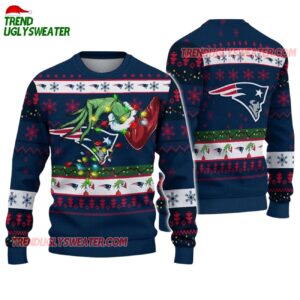 New England Patriots Special Grinchs Hand Football Christmas Ugly Sweater 1