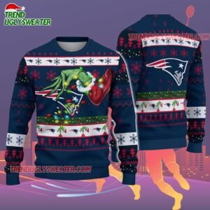 New England Patriots Special Grinchs Hand Football Christmas Ugly Sweater 2