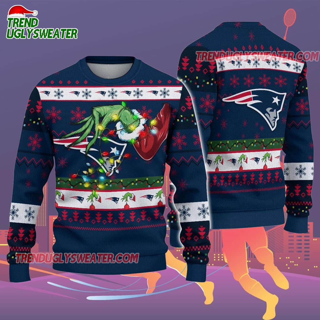 New England Patriots Special Grinchs Hand Football Christmas Ugly Sweater New England Patriots Special Grinchs Hand Football Christmas Ugly Sweater