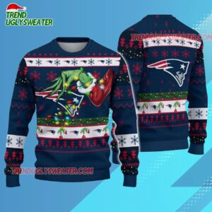 New England Patriots Special Grinchs Hand Football Christmas Ugly Sweater 3