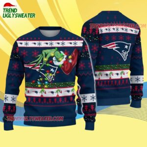 New England Patriots Special Grinchs Hand Football Christmas Ugly Sweater 4