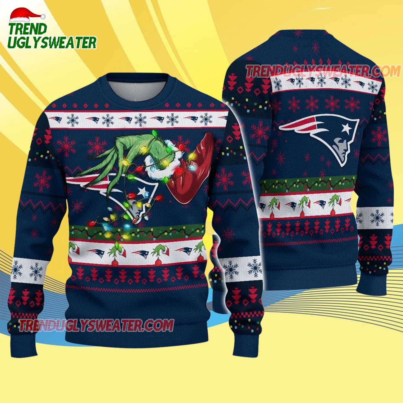 New England Patriots Special Grinchs Hand Football Christmas Ugly Sweater New England Patriots Special Grinchs Hand Football Christmas Ugly Sweater