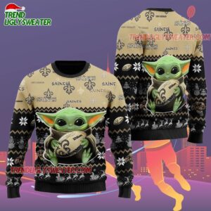 New Orleans Saints Baby Yoda Hug The Ball Christmas Ugly Sweater 2