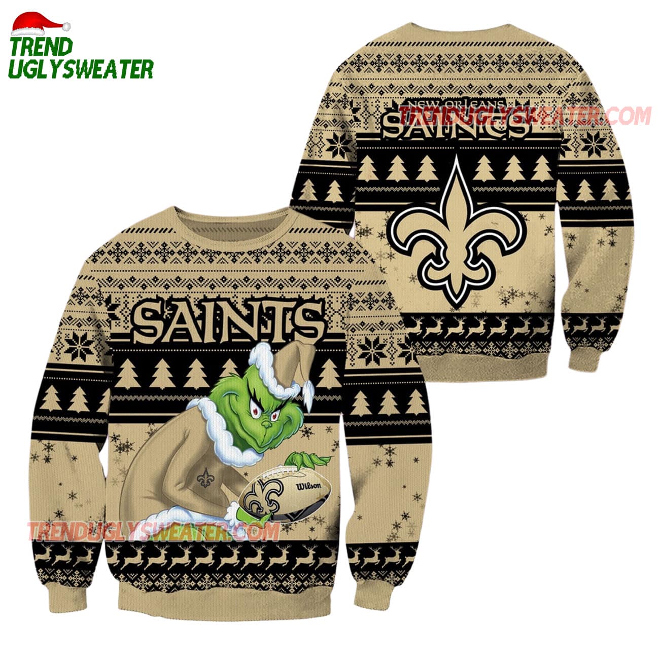 New Orleans Saints Football Grinch Christmas Ugly Sweater New Orleans Saints Football Grinch Christmas Ugly Sweater