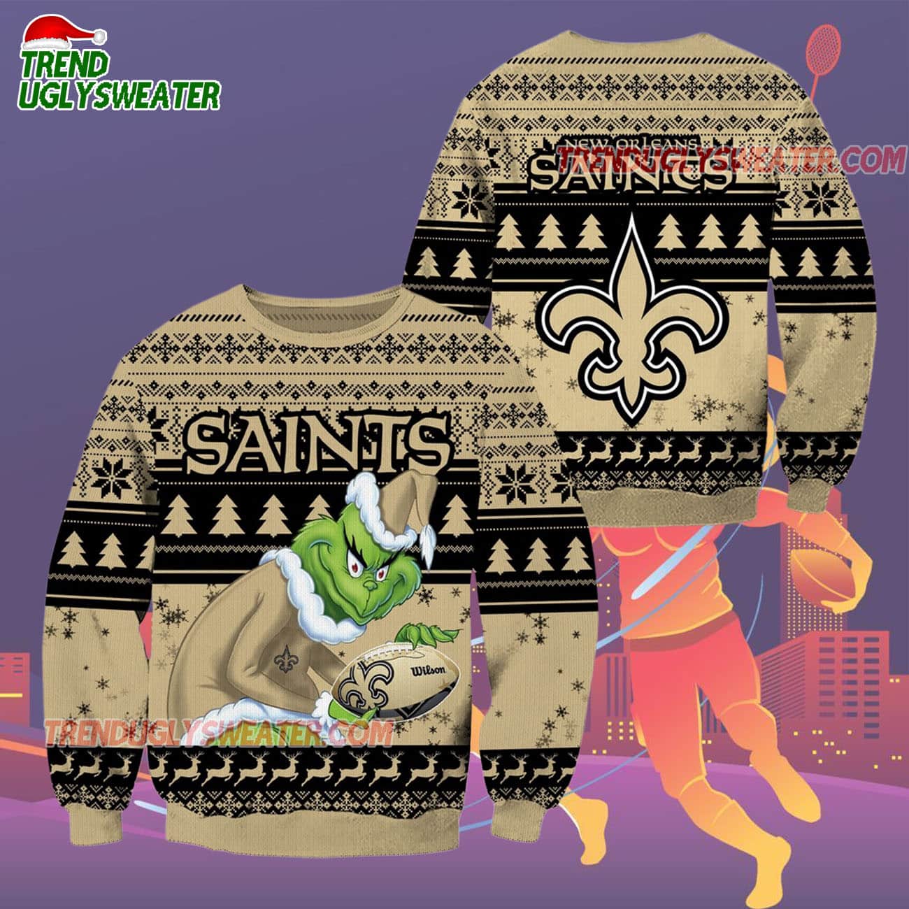 New Orleans Saints Football Grinch Christmas Ugly Sweater New Orleans Saints Football Grinch Christmas Ugly Sweater