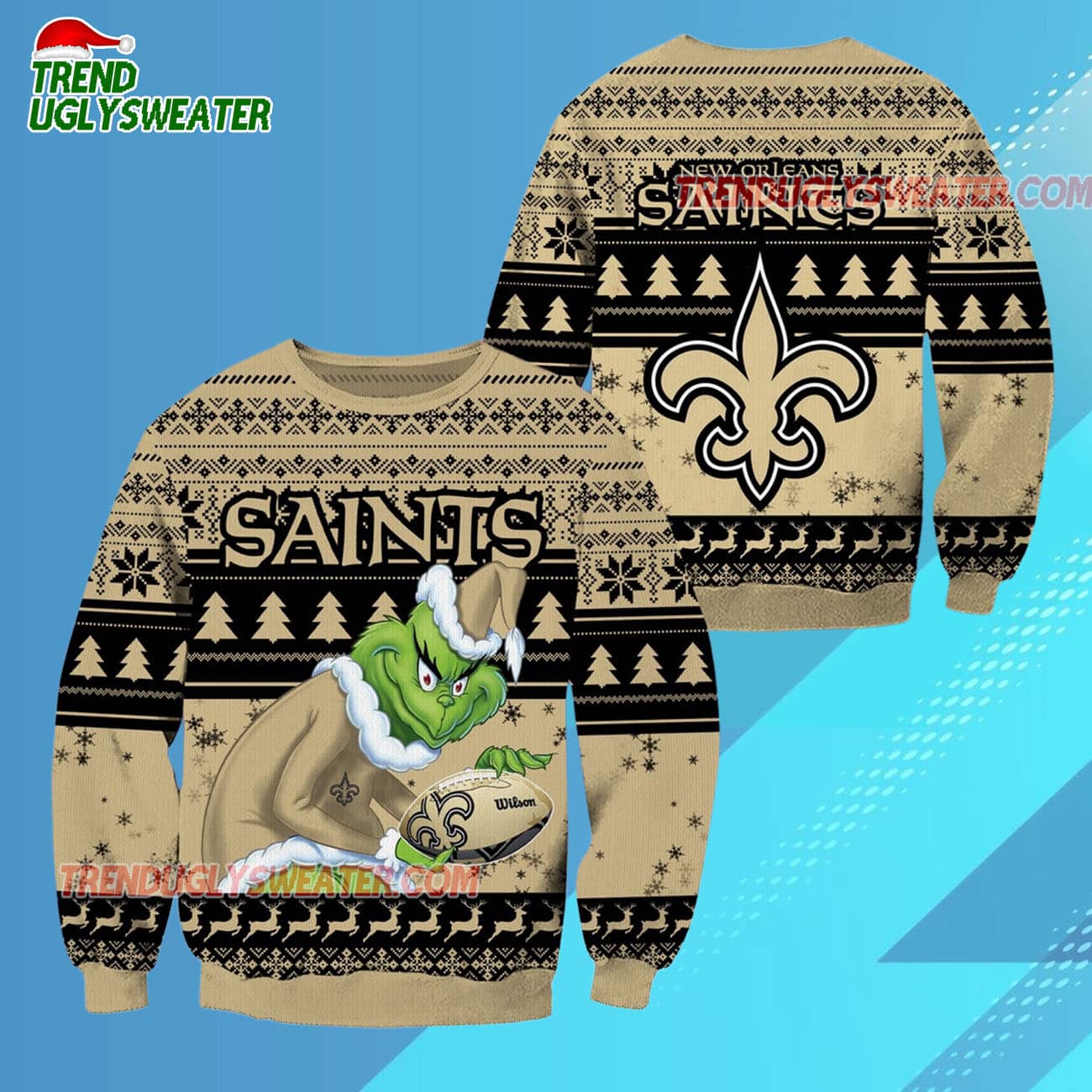 New Orleans Saints Football Grinch Christmas Ugly Sweater New Orleans Saints Football Grinch Christmas Ugly Sweater