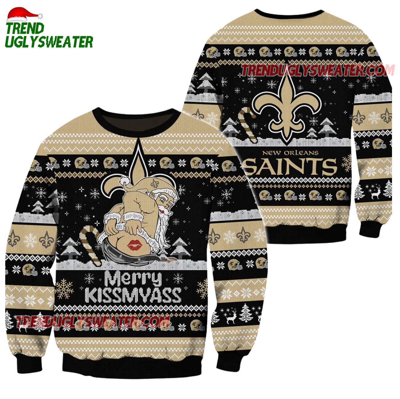 New Orleans Saints Merrykissmyass Funny Santa Claus Christmas Ugly Sweater New Orleans Saints Merrykissmyass Funny Santa Claus Christmas Ugly Sweater