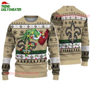 New Orleans Saints Special Grinchs Hand Football Christmas Ugly Sweater 1
