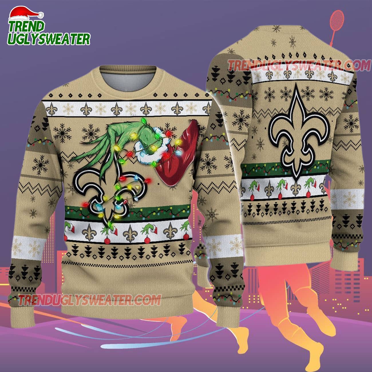 New Orleans Saints Special Grinchs Hand Football Christmas Ugly Sweater New Orleans Saints Special Grinchs Hand Football Christmas Ugly Sweater