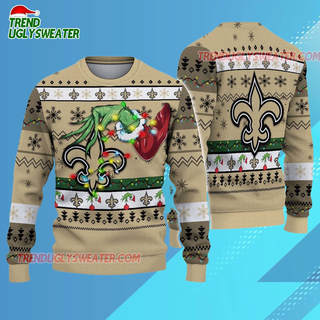 New Orleans Saints Special Grinchs Hand Football Christmas Ugly Sweater New Orleans Saints Special Grinchs Hand Football Christmas Ugly Sweater