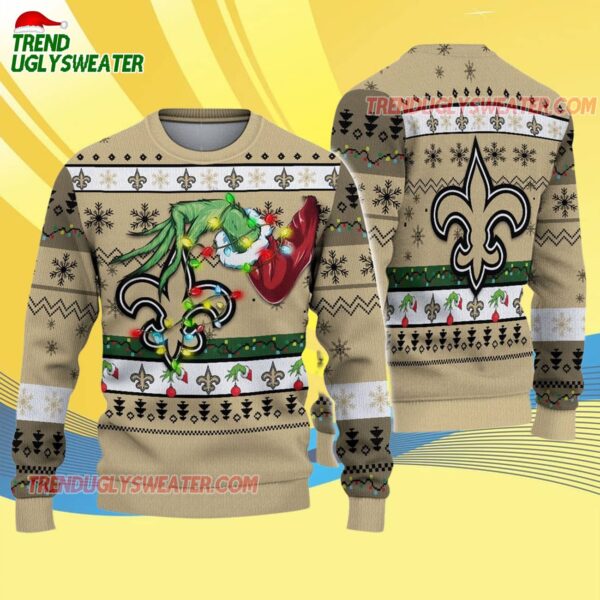 New Orleans Saints Special Grinchs Hand Football Christmas Ugly Sweater 4