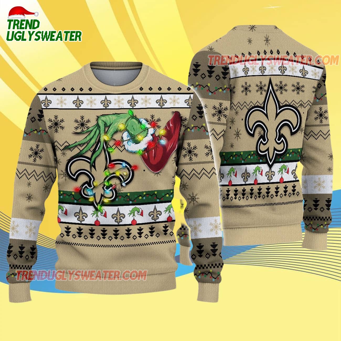 New Orleans Saints Special Grinchs Hand Football Christmas Ugly Sweater New Orleans Saints Special Grinchs Hand Football Christmas Ugly Sweater