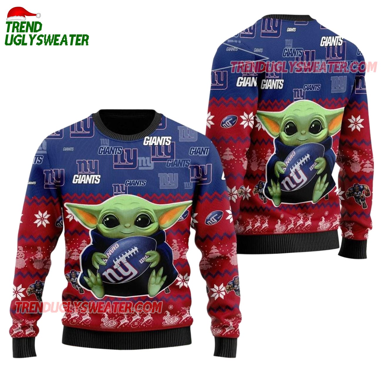 New York Giants Baby Yoda Hug The Ball Christmas Ugly Sweater New York Giants Baby Yoda Hug The Ball Christmas Ugly Sweater