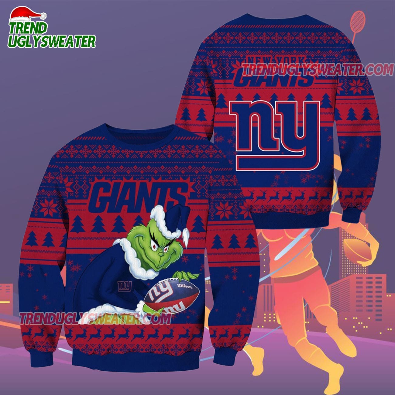 New York Giants Football Grinch Christmas Ugly Sweater New York Giants Football Grinch Christmas Ugly Sweater