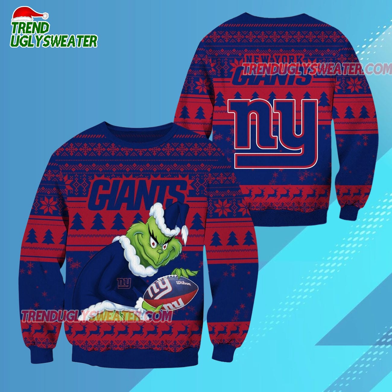 New York Giants Football Grinch Christmas Ugly Sweater New York Giants Football Grinch Christmas Ugly Sweater
