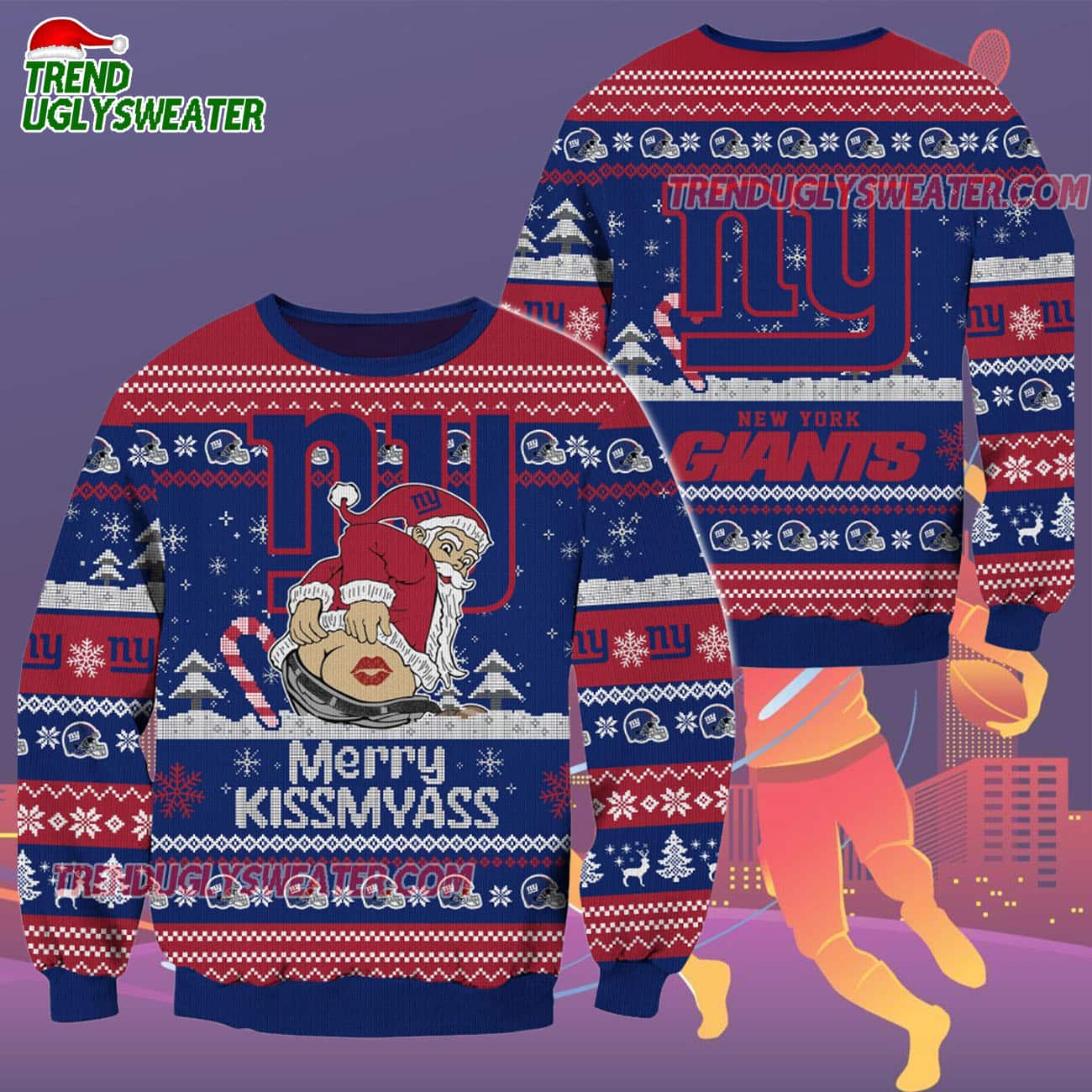 New York Giants Merrykissmyass Funny Santa Claus Christmas Ugly Sweater New York Giants Merrykissmyass Funny Santa Claus Christmas Ugly Sweater