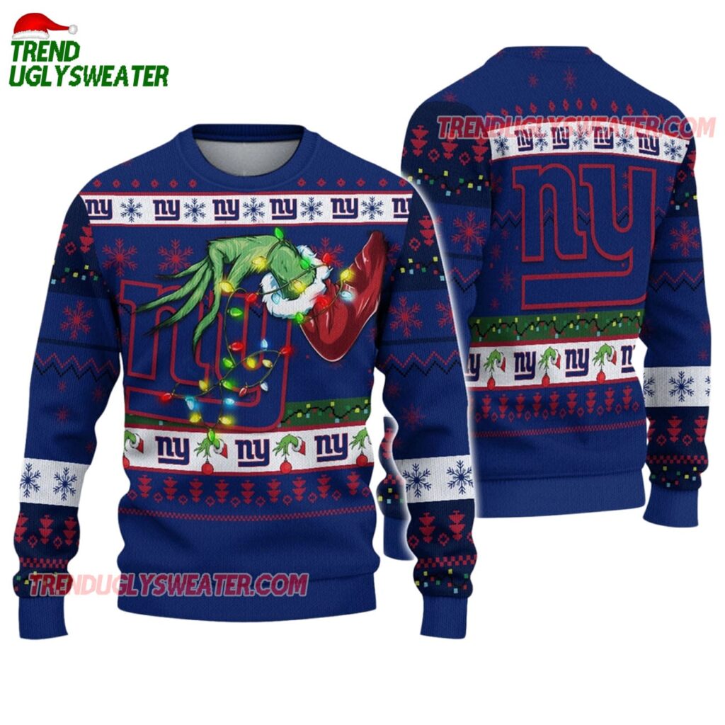 New York Giants Special Grinchs Hand Football Christmas Ugly Sweater 1