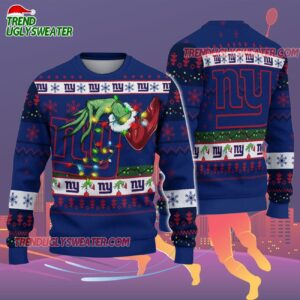New York Giants Special Grinchs Hand Football Christmas Ugly Sweater 2