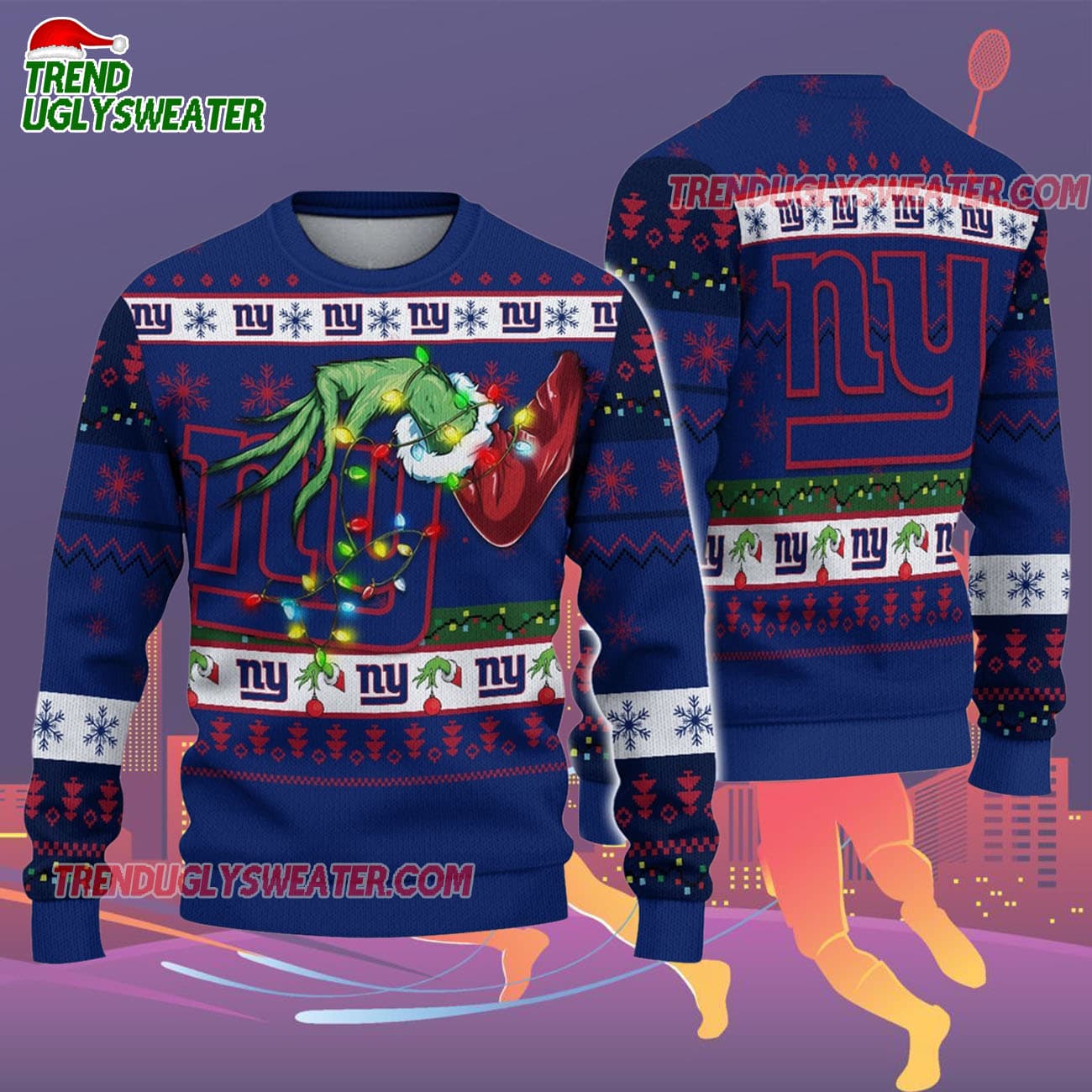 New York Giants Special Grinchs Hand Football Christmas Ugly Sweater New York Giants Special Grinchs Hand Football Christmas Ugly Sweater