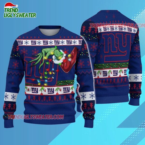 New York Giants Special Grinchs Hand Football Christmas Ugly Sweater 3